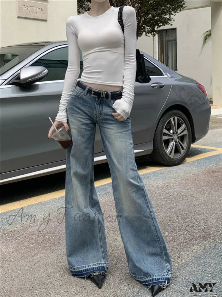 Y2K Low Waist Flare Spring Summer Autumn Fashion Lady Denim Rise Jean