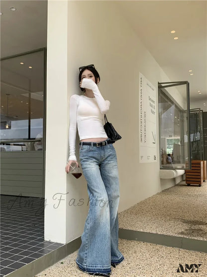 Y2K Low Waist Flare Spring Summer Autumn Fashion Lady Denim Rise Jean