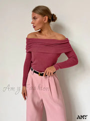 Y2K Off Shoulder Autumn Winter Solid Long Sleeve Streetwear Sweater