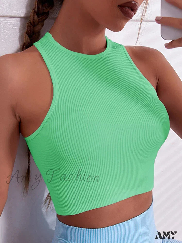 Y2K Solid Color Corset O-Neck Summer Clothes Crop Top Green / S