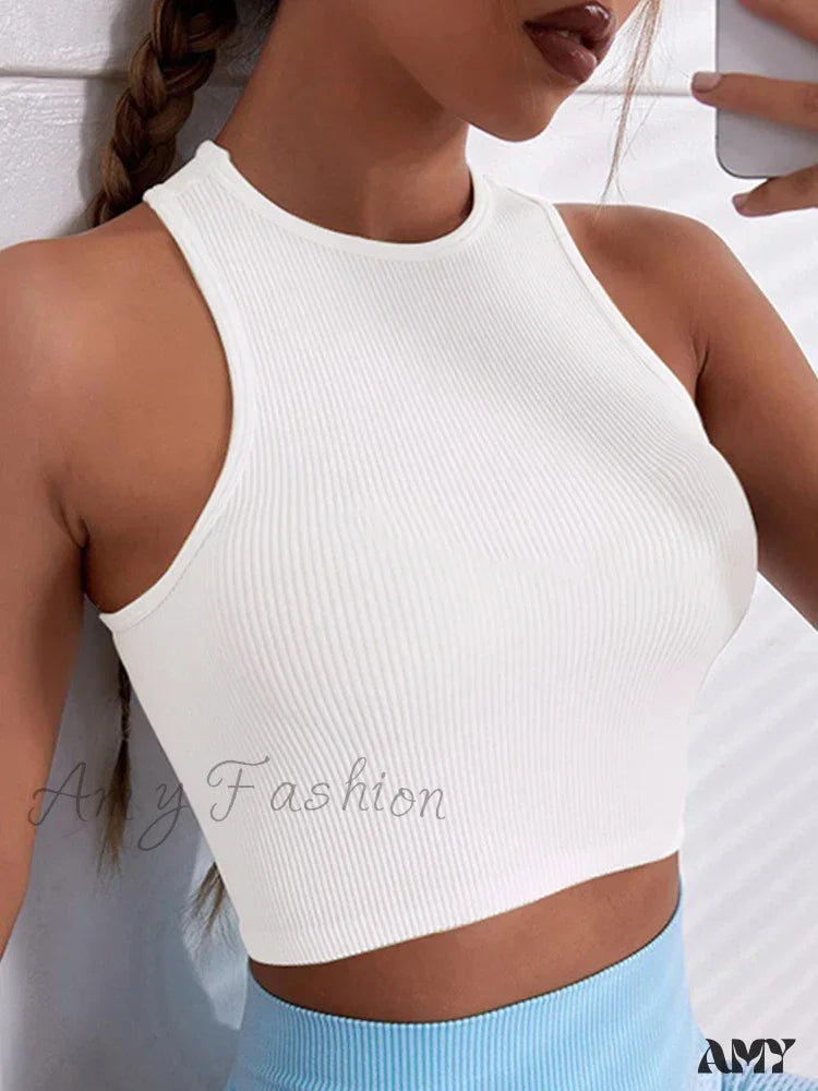 Y2K Solid Color Corset O-Neck Summer Clothes Crop Top White / S