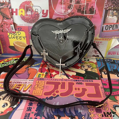 Y2K Women Bag Shoulder Cross Subculture Crossbody Shaped Gothic Punk Heart