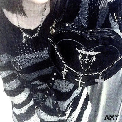 Y2K Women Bag Shoulder Cross Subculture Crossbody Shaped Gothic Punk Heart