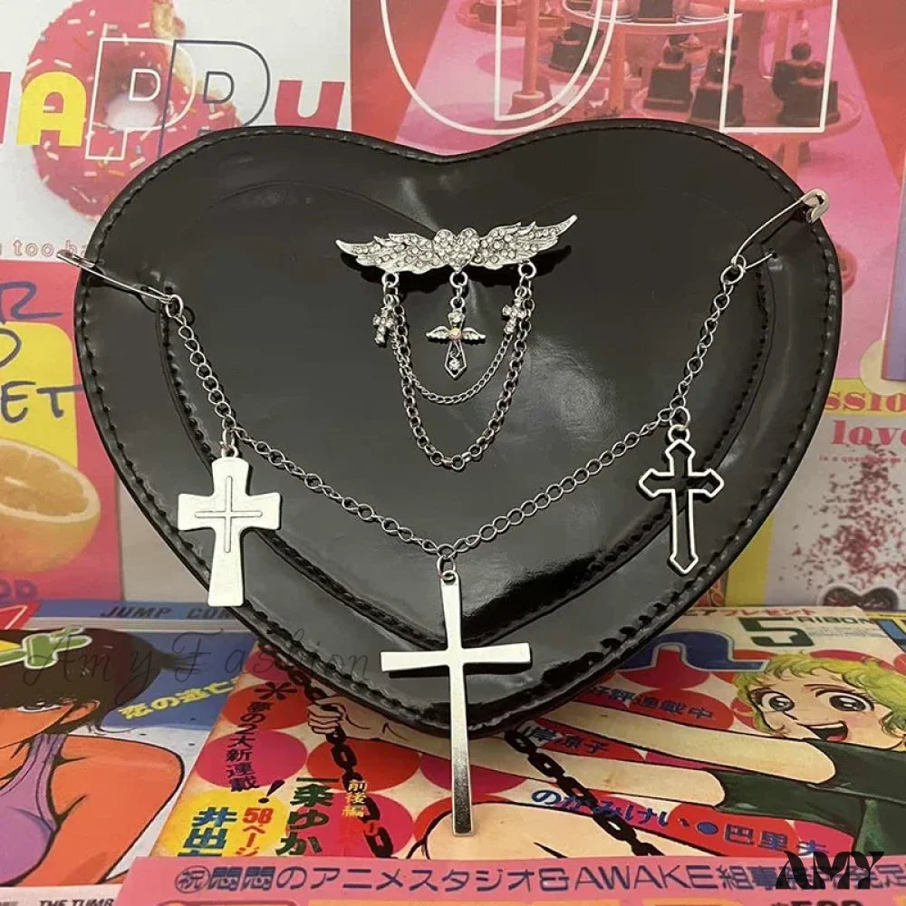 Y2K Women Bag Shoulder Cross Subculture Crossbody Shaped Gothic Punk Heart