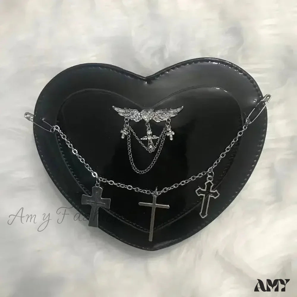 Y2K Women Bag Shoulder Cross Subculture Crossbody Shaped Gothic Punk Heart