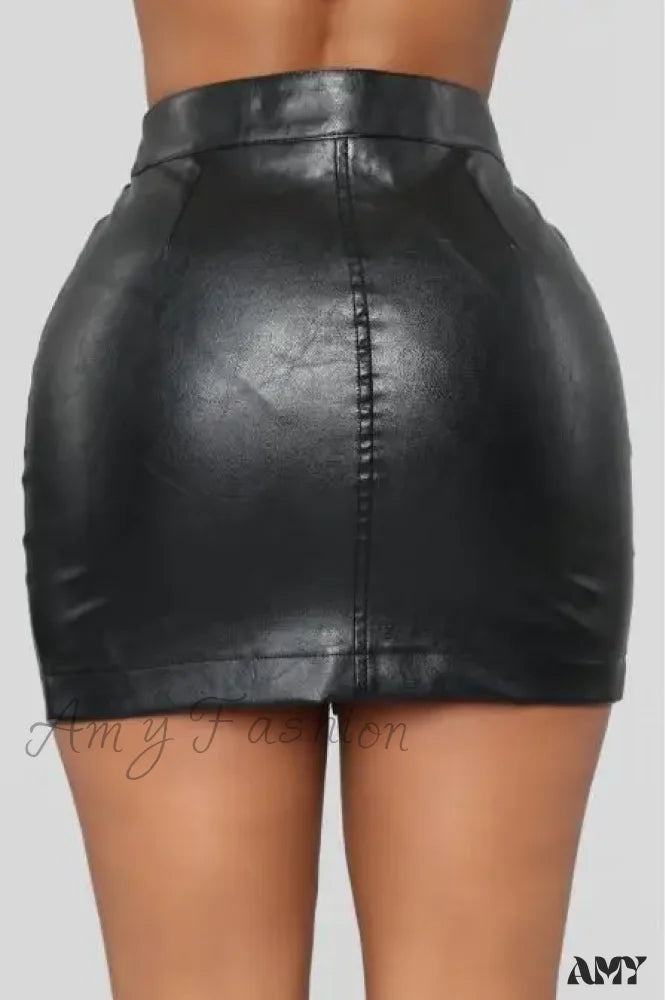 Zipper Pu Leather Mini Sexy High Waist Bodycon Summer Half Black Skirt