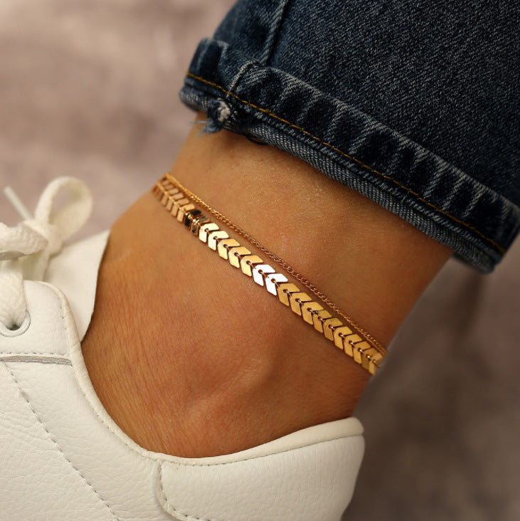 Creative Retro Airplane Chain Double Layer Anklet Set