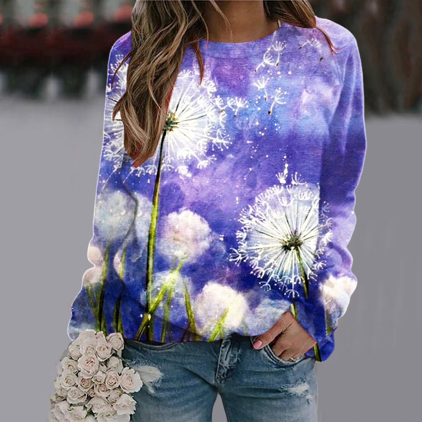 Sequins Butterfly 3d Printed O Neck Long Sleeve Sweatshirt
