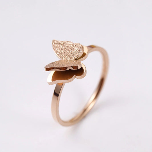 Fashion Frosted Butterfly Titanium Steel Ring