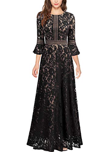 Christmas Vintage Full Lace Contrast Bell Sleeve Formal Long Dress