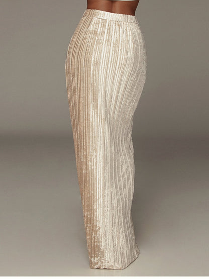 Velour Side Split Solid Color A Line High Waist Skirt