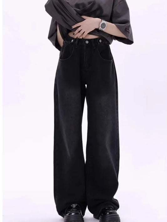 Amy Fashion - Super Soft Thin High Street Slim Loose Autumn New High Waist Wide Leg Women's Jean