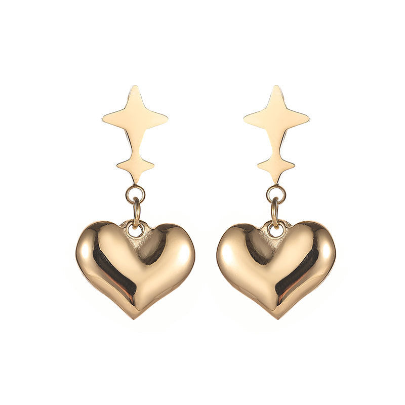 Titanium Steel All-match Heart Star Pendant Earrings