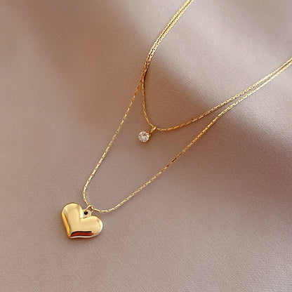 14K Gold Glossy Heart Pendant Necklaces
