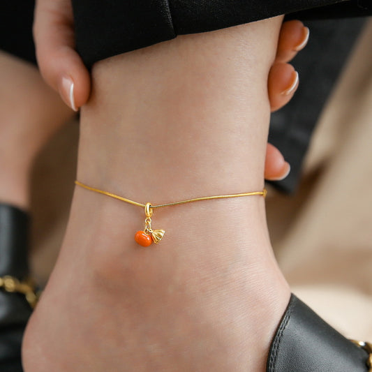 Lucky Orange Red Persimmon Anklet