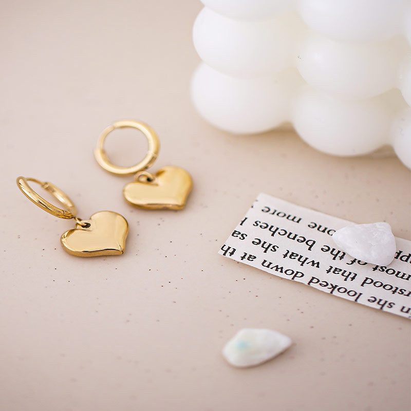 Gold Romantic Heart Hoop Pendant Earrings