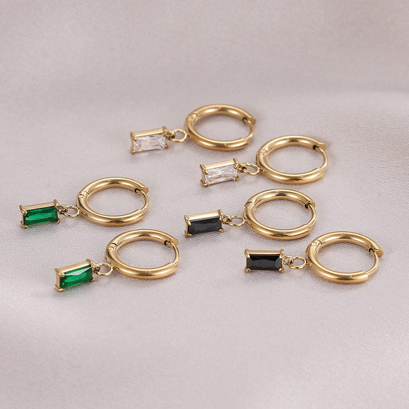 14K Rectangular Colorful Zircons Pendant Earrings