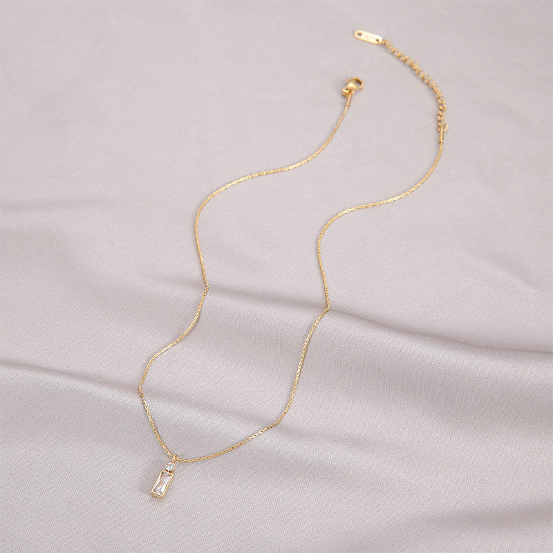 Classic Style Mini Rectangular Shining Zircon Necklaces