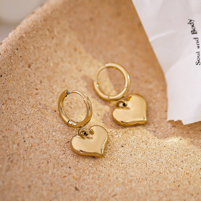 Gold Romantic Heart Hoop Pendant Earrings