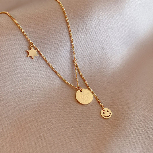 Minimalist Smile Star Plate Pendant Necklace