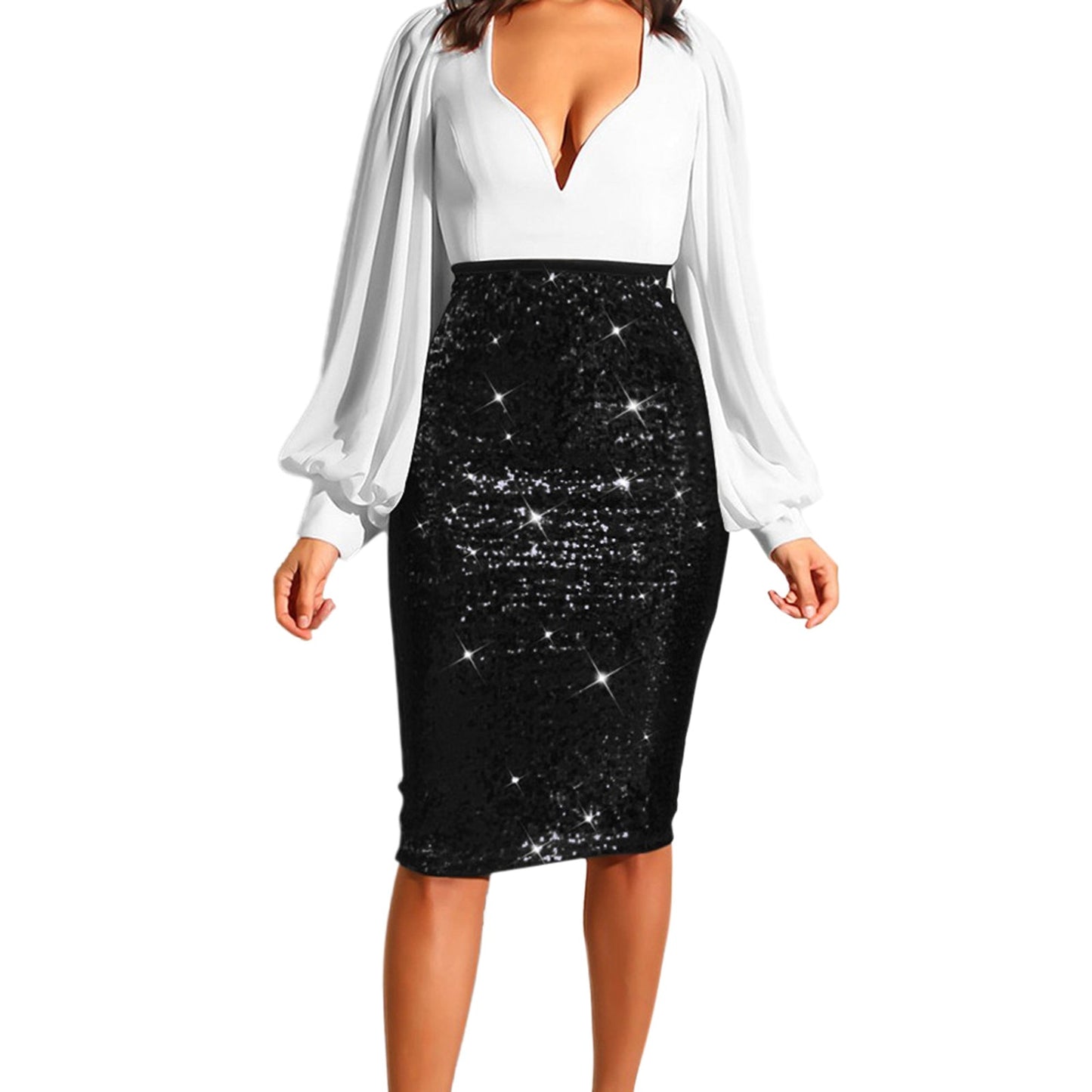 Shiny Sequin High Waist Glitter Gold Silver Stretchy Pencil Skirt