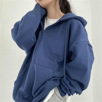 Amy Fashion - Korean Version Zip Up Loose Oversized Hoodie